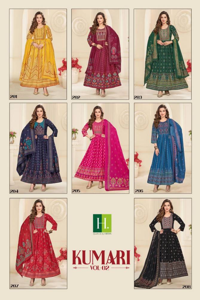 Kumari Vol 2 By Hirwa Foil Rayon Printed Kurti With Dupatta Wholesale Clothing Suppliers In India
